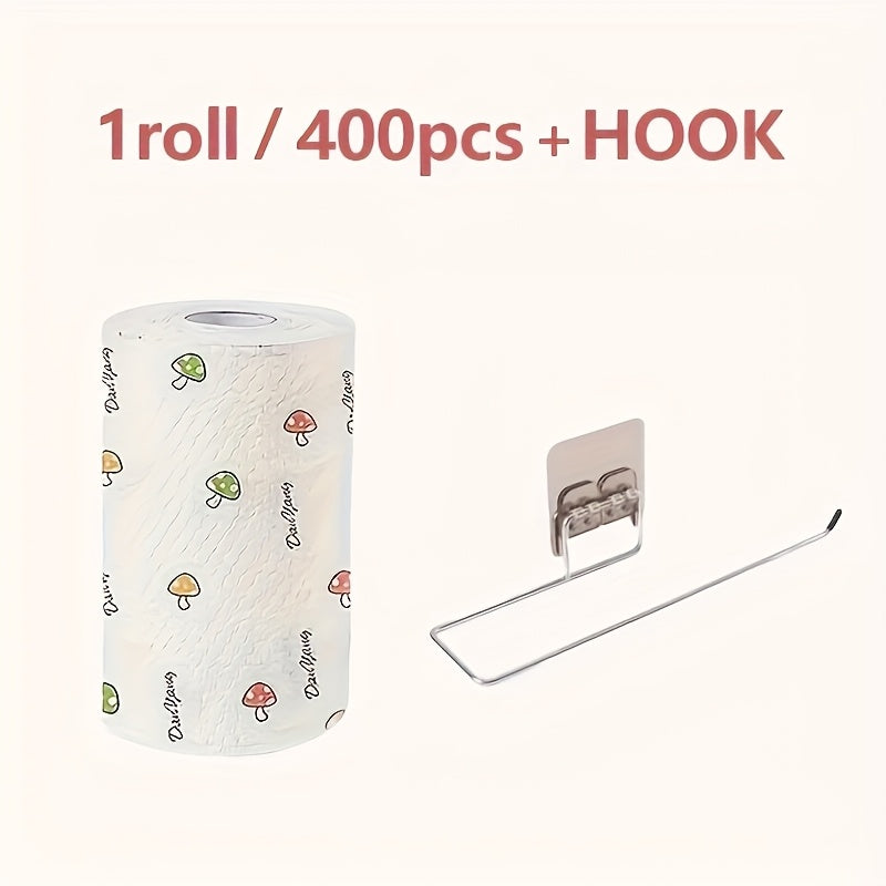 Four-Hundred-Sheet Kitchen Cleaning Towel Roll with Wall Hook for Dry or Damp Household Wiping