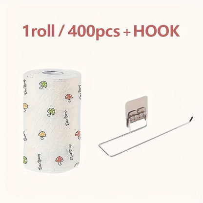 Four-Hundred-Sheet Kitchen Cleaning Towel Roll with Wall Hook for Dry or Damp Household Wiping