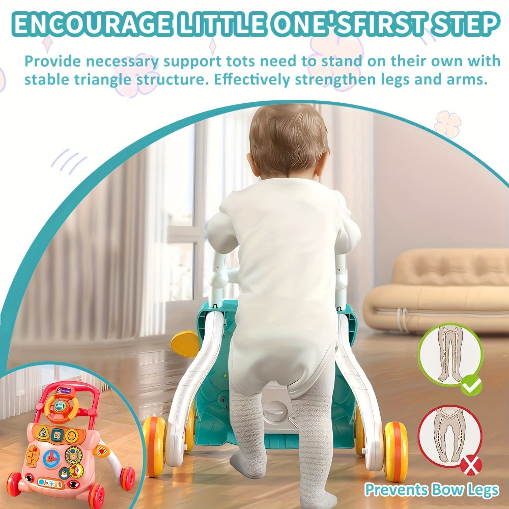 Musical Baby Walker Toy with Anti-Rollover Safety – Multi-Function Sit-to-Stand Activity Center for Early Walking Development, Interactive Learning Push Walker for Infants & Toddlers, Baby Gift