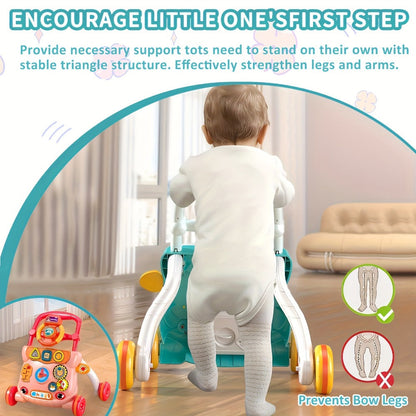 Musical Baby Walker Toy with Anti-Rollover Safety – Multi-Function Sit-to-Stand Activity Center for Early Walking Development, Interactive Learning Push Walker for Infants & Toddlers, Baby Gift