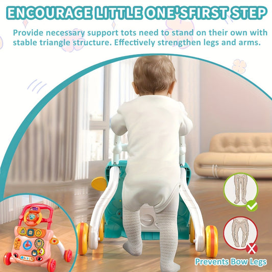 Musical Baby Walker Toy with Anti-Rollover Safety – Multi-Function Sit-to-Stand Activity Center for Early Walking Development, Interactive Learning Push Walker for Infants & Toddlers, Baby Gift