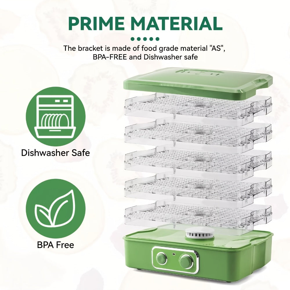Food Dehydrator Machine 5-Tray BPA-Free Stackable 240W Digital Temperature Control 95-158°F Quiet 33dB Overheat Protection for Jerky Fruit Meat Veggies Herbs Snacks Home Use
