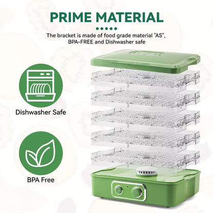 Food Dehydrator Machine 5-Tray BPA-Free Stackable 240W Digital Temperature Control 95-158°F Quiet 33dB Overheat Protection for Jerky Fruit Meat Veggies Herbs Snacks Home Use