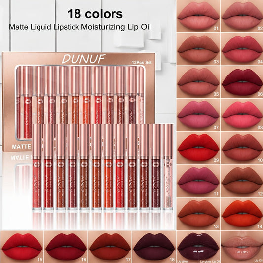 Lipstick Lip Gloss Lip Oil Set 12pcs — Matte & Glass Lips, Waterproof Long-Lasting Berry Shades, Moisturizing Non-Greasy Formula, Complete Lip Makeup Kit Gift for Women