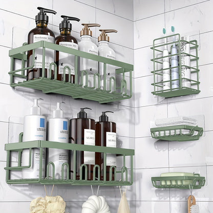 Five-Piece Shower Caddy Organizer Set with Soap Holder in Ten Exact Checkout Colors for Home and Everyday Use