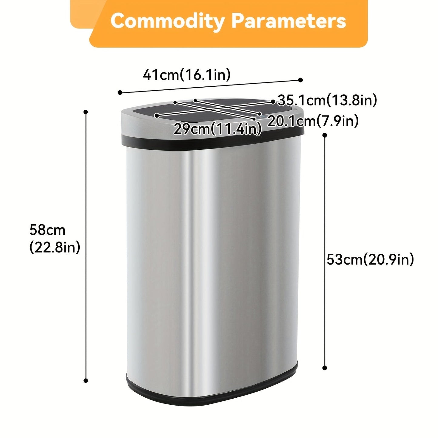 Touchless Motion Sensor Trash Can 13 Gallon 50L – Automatic Kitchen Garbage Can for Home Office Bedroom Living Room