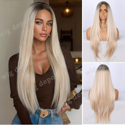 U Part Lace Front Bob Wig 4x1 Glueless Rose Net Cap Middle Part Natural Hairline Synthetic Wig for Women 14 Inch Brown Highlights Milky White Black Pink