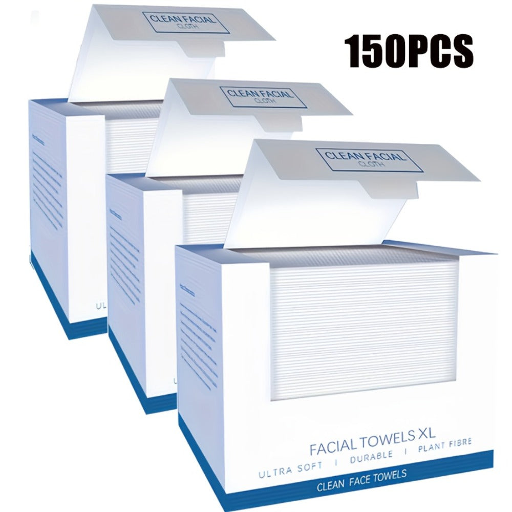 Dry Disposable Facial Towels in 50- or 150-Piece Boxes for Face Cleansing, Makeup Removal and Travel