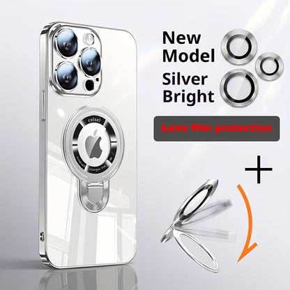 Magnetic iPhone Case Electroplated PC Shockproof Clear Back U-Shield Kickstand Lens Protector for iPhone 17 Pro Max 17 Pro 17 Air 17 16 15 14 13 12 11 Series – 5 Colors MagSafe Compatible