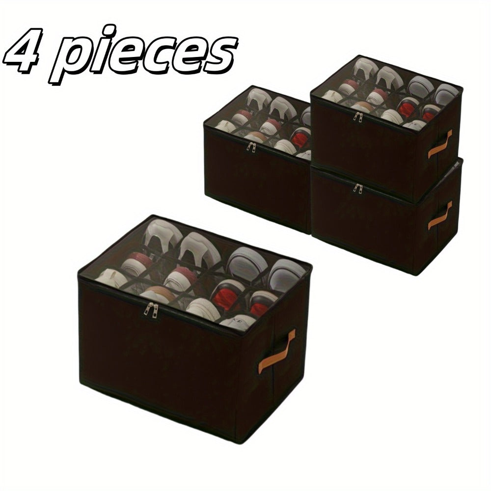 Oxford Fabric Shoe Storage Organizers with Adjustable Dividers and Clear Lids in Two- or Four-Piece Packs