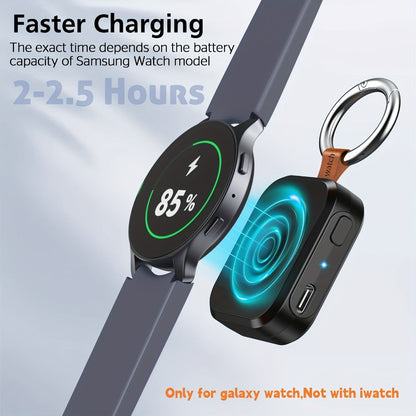 Samsung Galaxy Watch Charger Portable 1200mAh Wireless Fast Charging Power Bank Keychain Compatible Galaxy Watch 8 Ultra 7 6 Classic 5 Pro 4 3 Active 2 – Compact Travel Charger Black White