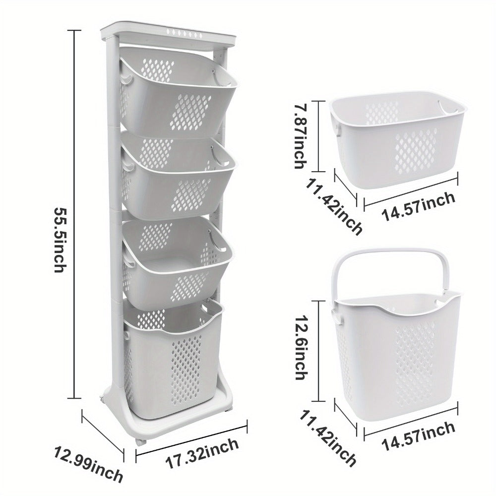 Two-Tier Rolling Laundry Hamper Cart with Removable Baskets for Bathrooms, Bedrooms and Laundry Rooms