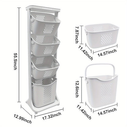 Two-Tier Rolling Laundry Hamper Cart with Removable Baskets for Bathrooms, Bedrooms and Laundry Rooms