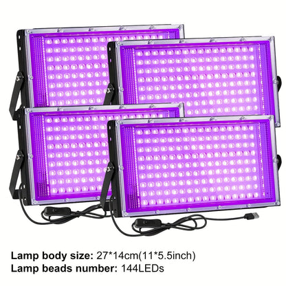 Four-Pack Rectangular UV Black-Light Panels with 144-LED Checkout Label, USB Cables and Adjustable Brackets