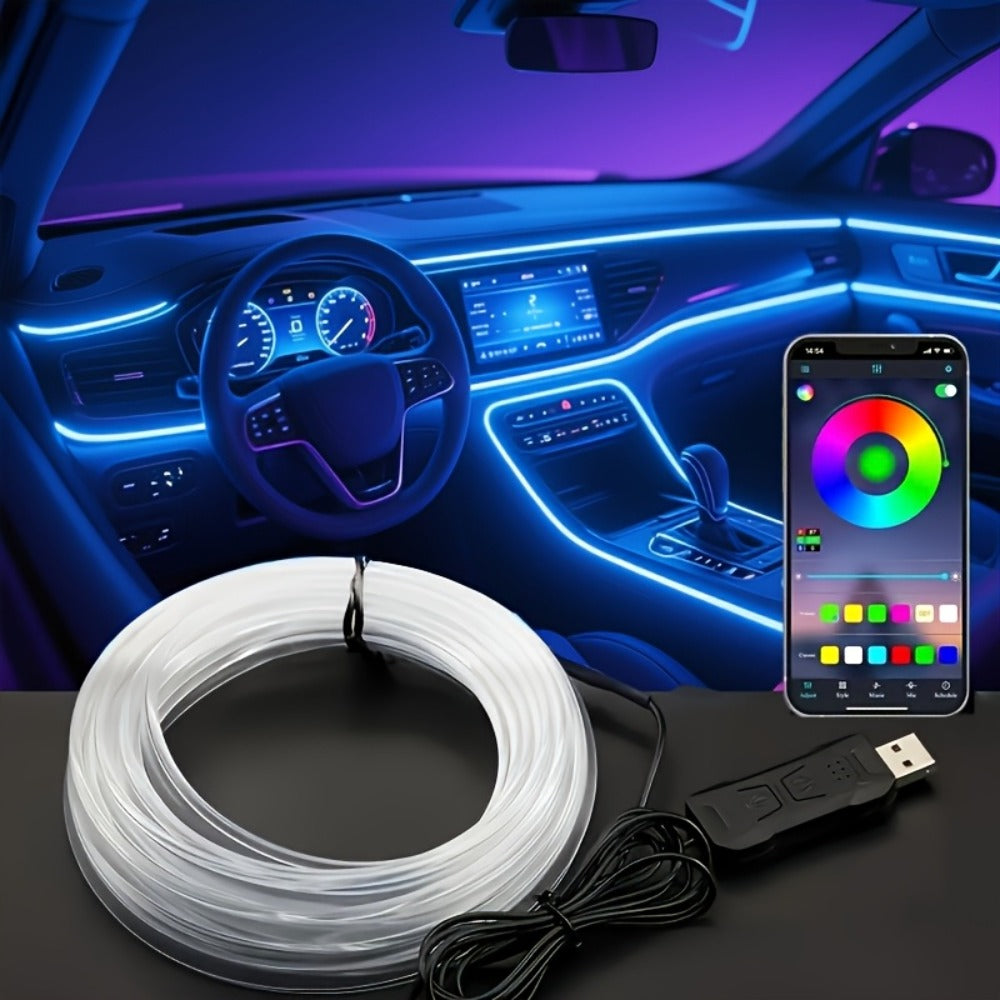 7-Color LED Car Interior Light Strip 118" Flexible USB 5V App Control Music Sync RGB Neon Ambient Lighting for Dashboard Center Console Decoration, Cars Trucks SUVs Tech Enthusiast Upgrade