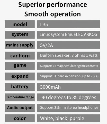 Handheld Game Console L35 with 3.5-Inch IPS HD Display, Open-Source Linux & 64GB/128GB Storage Options
