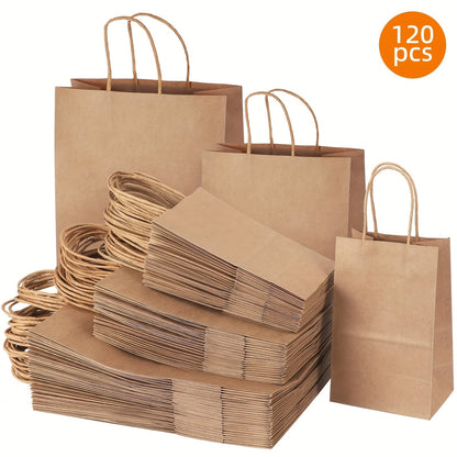 Kraft Paper Gift Bags with Handles in 75, 90, 120 or 210-Piece Mixed-Size Checkout Options