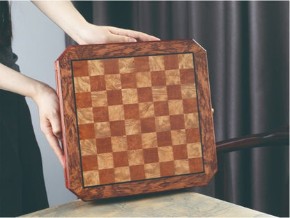 12-Inch Wooden-Style Chess Set with Metal-Finish Pieces, Two Storage Drawers and Two Extra Queens for Adults