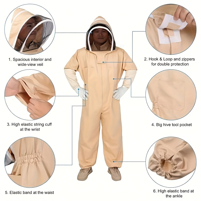 Full Body Bee Suit 3-Layer Breathable Veil Hood Gloves Filter Screen