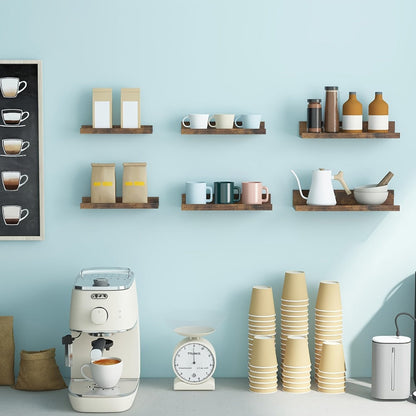 Six-Piece Wall Shelf Set in Graduated Sizes with White, Brown or Black Finish for Layered Displays