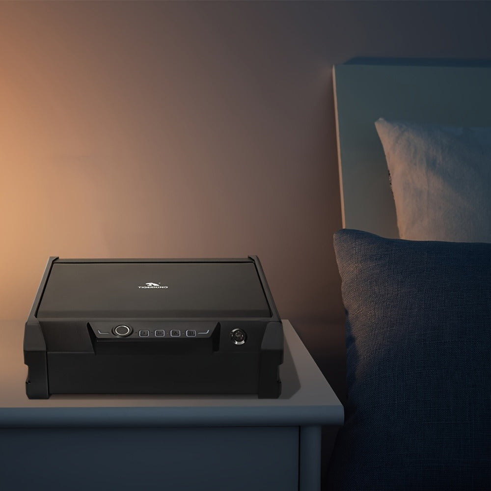 Biometric Pistol Safe with Fingerprint Reader, Digital Keypad, Auto-Open Lid, Interior Light and Mute Mode