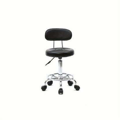 Adjustable Salon Stool with Back and Footrest 360 Swivel Height 18.9-22.8 Inch Cushioned Seat Chrome Base Hair Salon Nail Tech Esthetician Makeup Artist Home Studio Black White