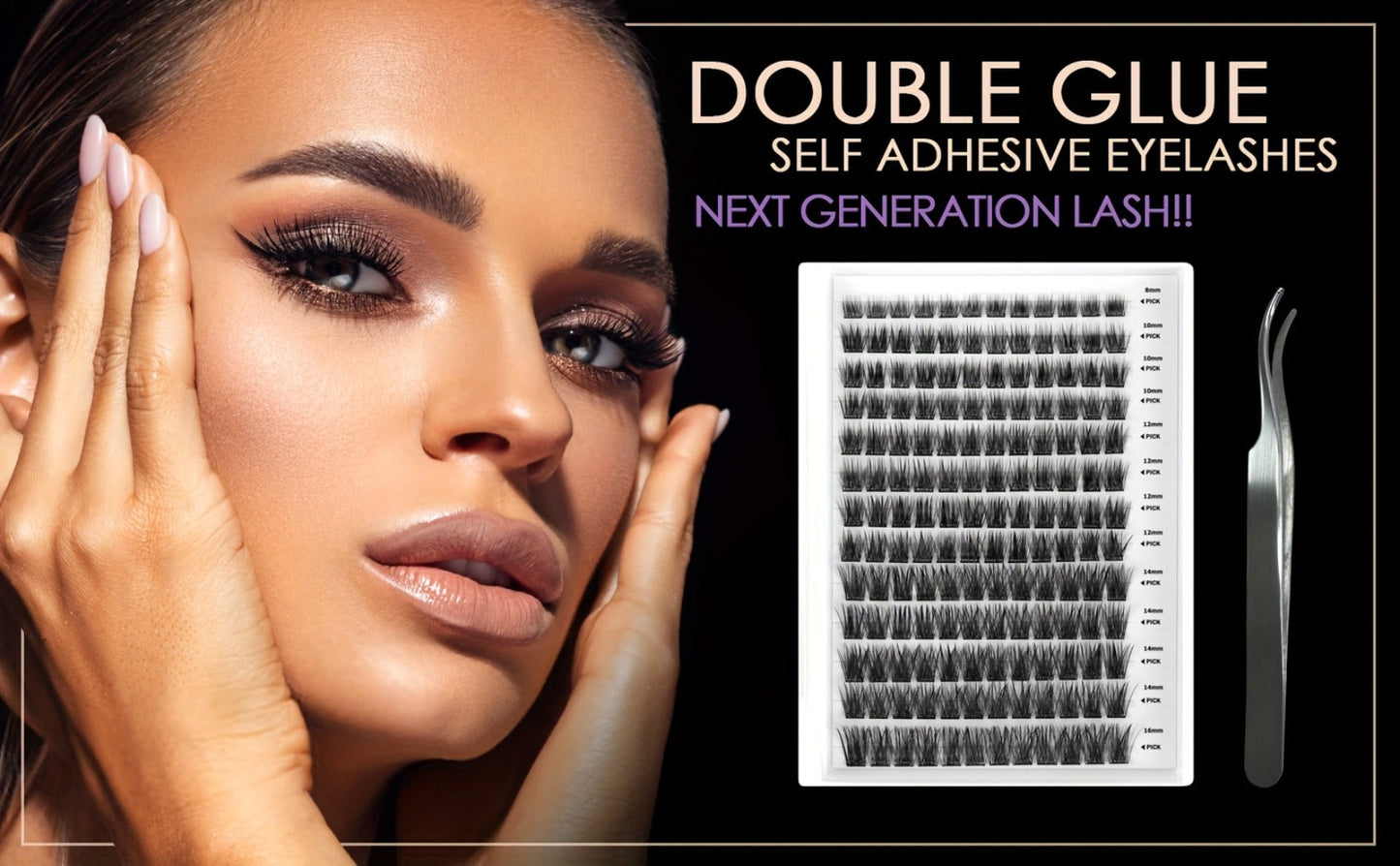156-Piece Mixed Self-Adhesive Lash Cluster Tray with Black Tweezers and Spoolie Brush in Mixed Style
