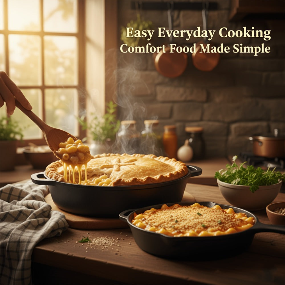 Cast Iron Cookware Collection with Eight Skillet, Dutch Pot, Griddle, Baking Tray and Set Configurations