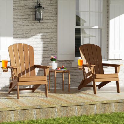 Folding HDPE Adirondack Outdoor Chair with Cup Holder in Four Colors and One-, Two- or Four-Piece Sets