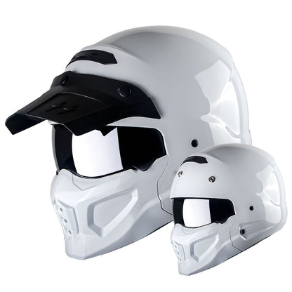Motorcycle Helmet Convertible Full/Open-Face Shell with Detachable Mask, Smoked Shield, S-XL Sizes and Multiple Styles