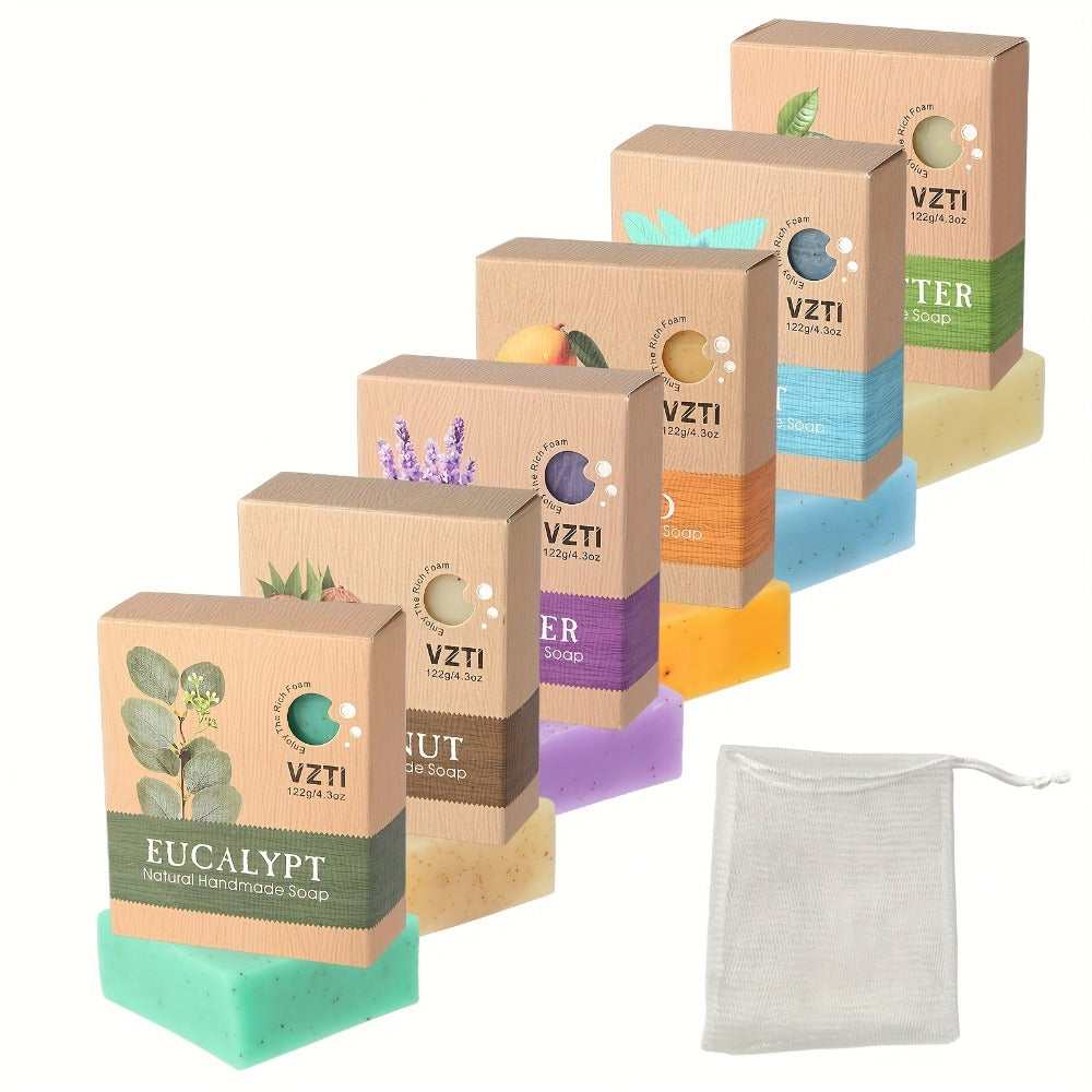 VZTI Handmade Bar Soap Set with Three-Piece Scent Trios or 122g Six-Bar Assortment in Six Scents