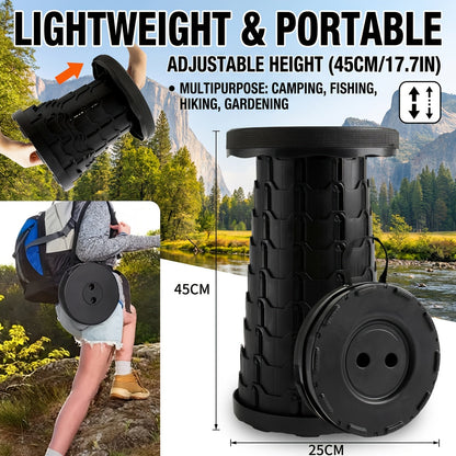 Collapsible Folding Camping Stool 2pcs | Max Load 400lbs Portable Telescopic Stool | Compact Plastic Seat for Travel Camping Hiking Fishing Backyard BBQ | Outdoor Stool Gift for Men Blue