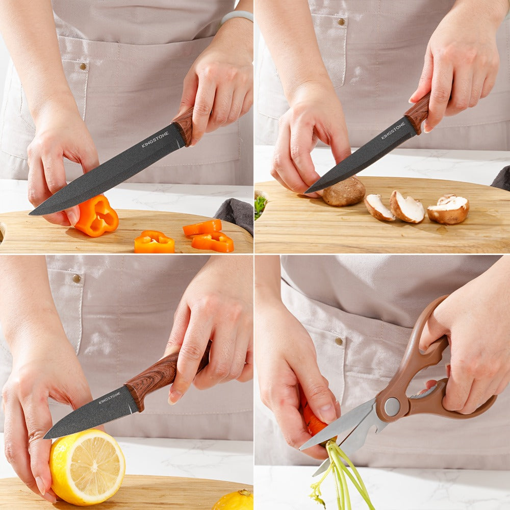 Kitchen Knife Set 7 Pcs with Knife Rack – Stainless Steel Chef Knife, Bread Knife, Replaceable Blade Knife, Multi-Purpose Knife, Fruit Knife & Kitchen Scissors for Home Cooking