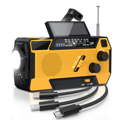 2000mAh AM/FM/NOAA Emergency Radio with Built-In Charging Cables, Solar Panel, Hand Crank and Three Colors