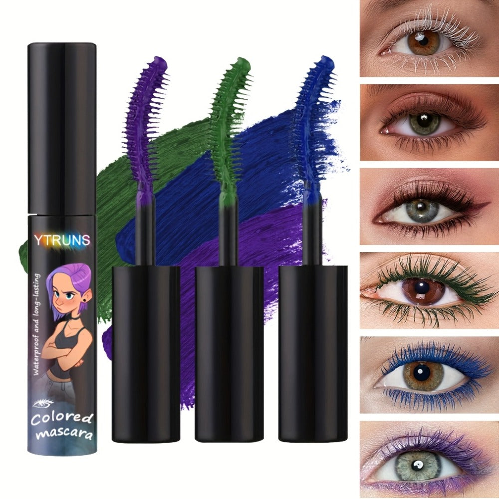 YTRUNS Colored Mascara in Six Shades from White and Brown to Black, Green, Blue or Purple with Curved Wands