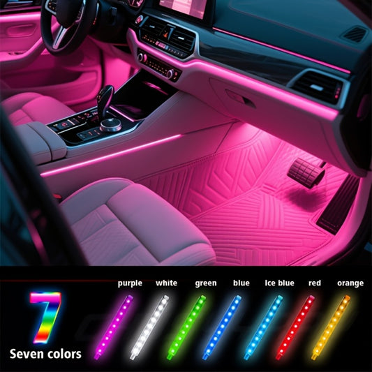 RGB Car Footwell LED Light Kit, USB Powered 5V Multicolor Interior Ambient Light Strip, DIY Under-Seat Car Seat Illumination Kit for All Vehicles, 4pcs Neon Atmosphere Lights