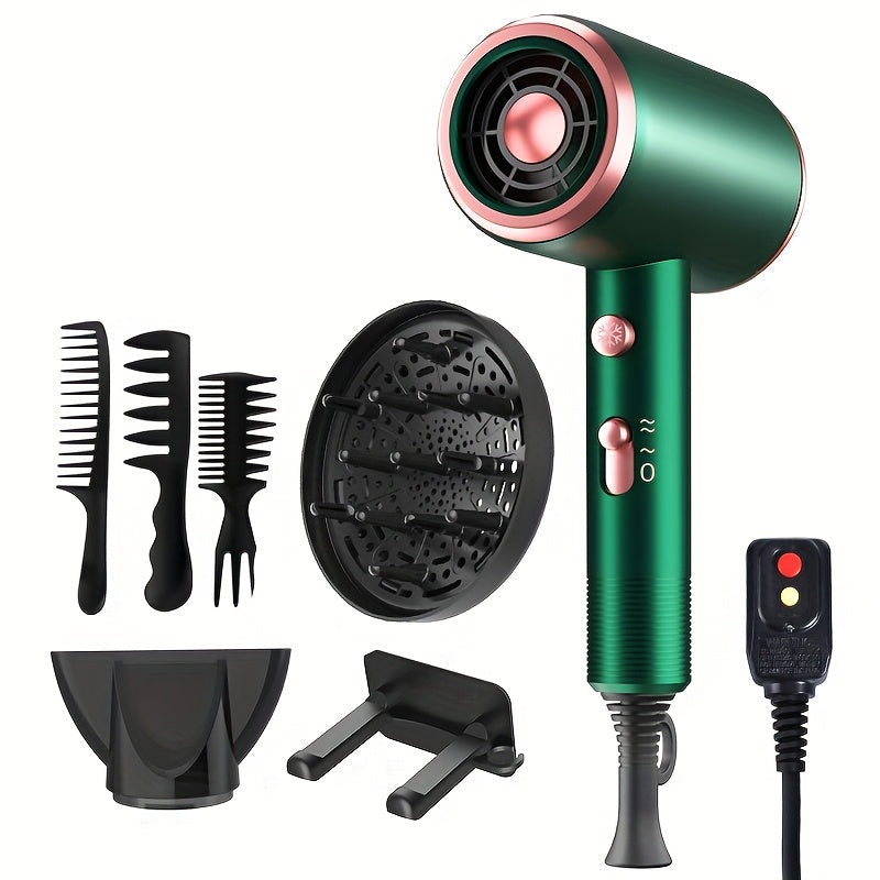 Hair Dryer Hair Styling Tool with 1600W Motor, Six Attachments and Six Color Options for Home Use