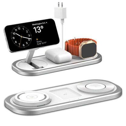 Samsung & iPhone 3-in-1 Wireless Charging Station Foldable 15W Fast Charger for iPhone 17/16/15/14/13/12, Apple Watch Ultra 2/Series 10/9/SE, AirPods Pro 4/3/2 & Samsung Galaxy S25/S24/S23 – 4 Colors Black Gold Silver Blue