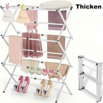 Three-Tier X-Frame Clothes Drying Rack with Collapsible Metal Bars and Gray, White or Top-Rack Configurations