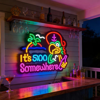 Novelty Five O’Clock Neon-Style Bar Wall Sign with Two Checkout Designs and 16.5 x 12.6-Inch Format
