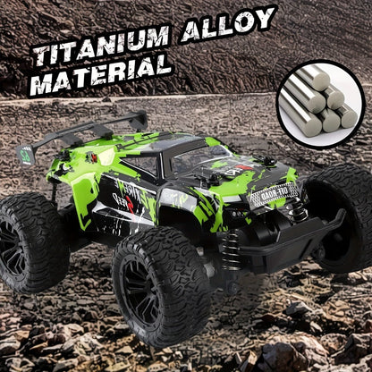 Remote Control Car, 1:16 Scale Alloy Off-Road Truck with 2.4GHz Control, 45KM/H Source Speed, LED Lights and Rechargeable Battery