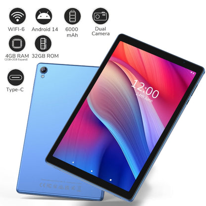 Android Tablet 10.1-Inch with Android 14, 4GB Total Memory, 32GB Internal Storage and 6000mAh Battery