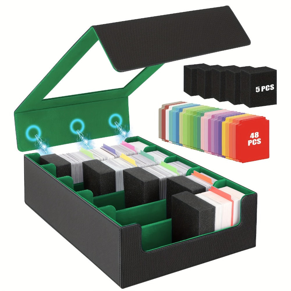 Five-Row Trading Card Storage Box with 48 Dividers, Five Foam Supports and 3200+ or 4000+ Capacity Options