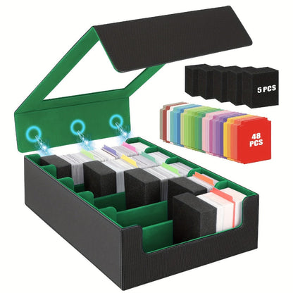 Five-Row Trading Card Storage Box with 48 Dividers, Five Foam Supports and 3200+ or 4000+ Capacity Options