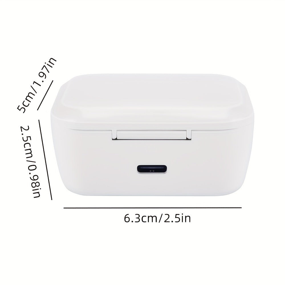 White Portable Watch Charging Case with Hinged Lid, Internal Magnetic Cradle and USB-C-Shaped Rear Port