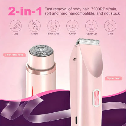 Two-Head Electric Hair Shaver with Foil and Rotary Attachments, Type-C Charging in Pink, Purple or Blue