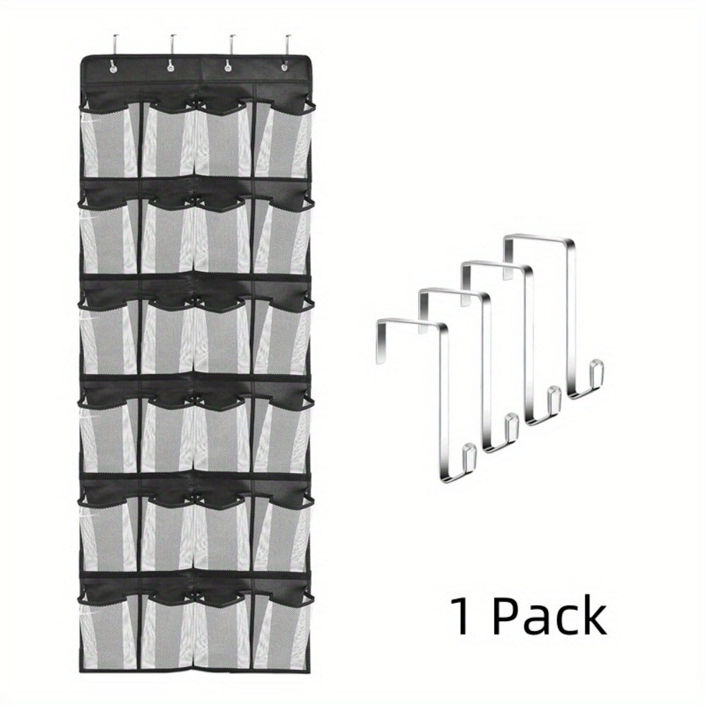 Over Door Shoe Organizer 24 Large Mesh Pockets – Foldable Breathable Hanging Storage Rack, Durable Fabric Closet Hanger for Shoes & Accessories, Space-Saving Door Organization