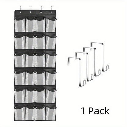 Over Door Shoe Organizer 24 Large Mesh Pockets – Foldable Breathable Hanging Storage Rack, Durable Fabric Closet Hanger for Shoes & Accessories, Space-Saving Door Organization