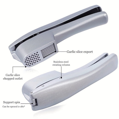 Manual Stainless Steel Two-in-One Garlic Press and Slicer for Mincing, Pureeing and Kitchen Preparation