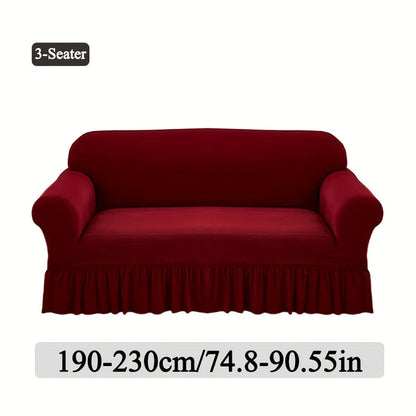 Stretch Sofa Slipcover Lightweight Breathable Elastic Full Cover Skirted Design Anti-Slip Soft Cool Comfort Machine Washable for 3 4 Seater Living Room Furniture Protector